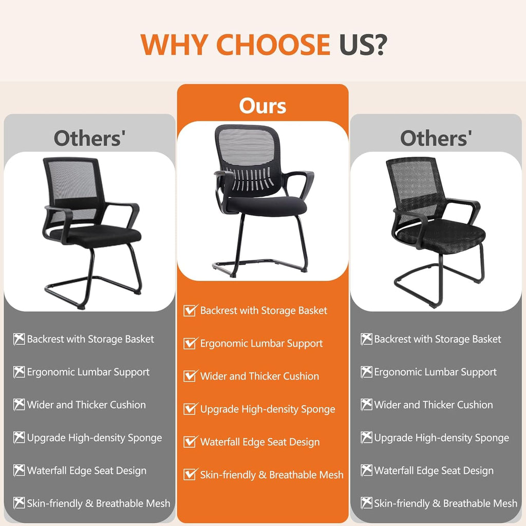 Sweetcrispy Reception Guest Chair Set of 1, Stationary Non Rolling Mesh Mid Back Computer Office Desk with Lumbar Support for Home Waiting Area Conference Room Bedroom
