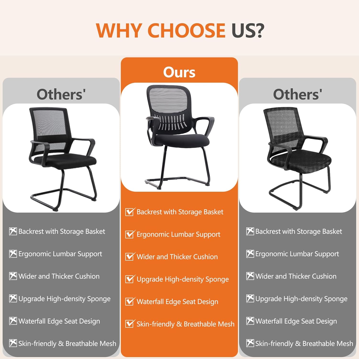 Sweetcrispy Reception Guest Chair Set of 1, Stationary Non Rolling Mesh Mid Back Computer Office Desk with Lumbar Support for Home Waiting Area Conference Room Bedroom