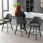 Bar Stools Set of 3, 26" Swivel Counter Height Bar Stools with High Back, Linen Kitchen Barstools Counter Height for Kitchen Island (Dark Grey, 3PCS 26" Counter Stools)