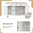 Merax Rolling Mobile Kitchen Island Cart with Wood Top and Locking Wheels, 4 Door Cabinets and 2 Drawers, Spice & Towel Rack, 54.3 Inch Width, White