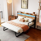 Betterhood Daybed with Trundle, Twin to King Bed Daybed Trundle Bed, Heavy Duty Metal Bed Frame with Storage Headboard & Charging Station, Day Bed Frame for Living Room Bedroom Guest Room (Daybed)