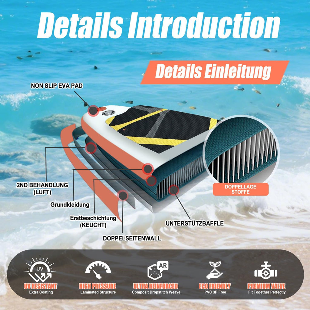 Inflatable Stand Up Paddle Board 10‘x30‘‘, Ultra-Light SUP Board with Backpack, Pump, Paddle, Coil Leash, 3 Fins, Repair Kit, Stable SUP with Non-Slip EVA Deck for Adults & Youth