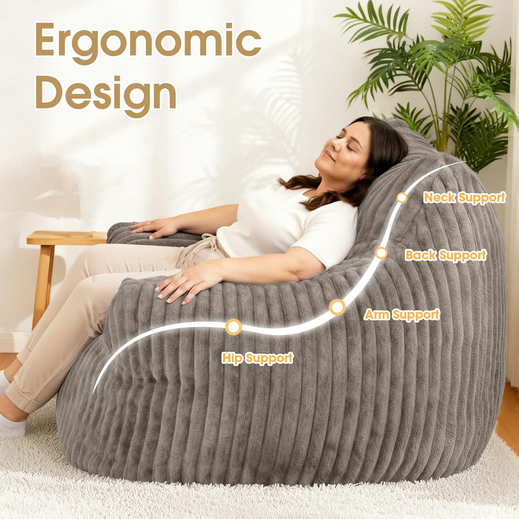 Giant Bean Bag Chair, Oversized Plush Comfy Bean Bag Sofa for Adults and Kids with Armrests, Memory Foam Mini Couch Single Lounges for Living Room, Bedroom & Game Room(Taupe)