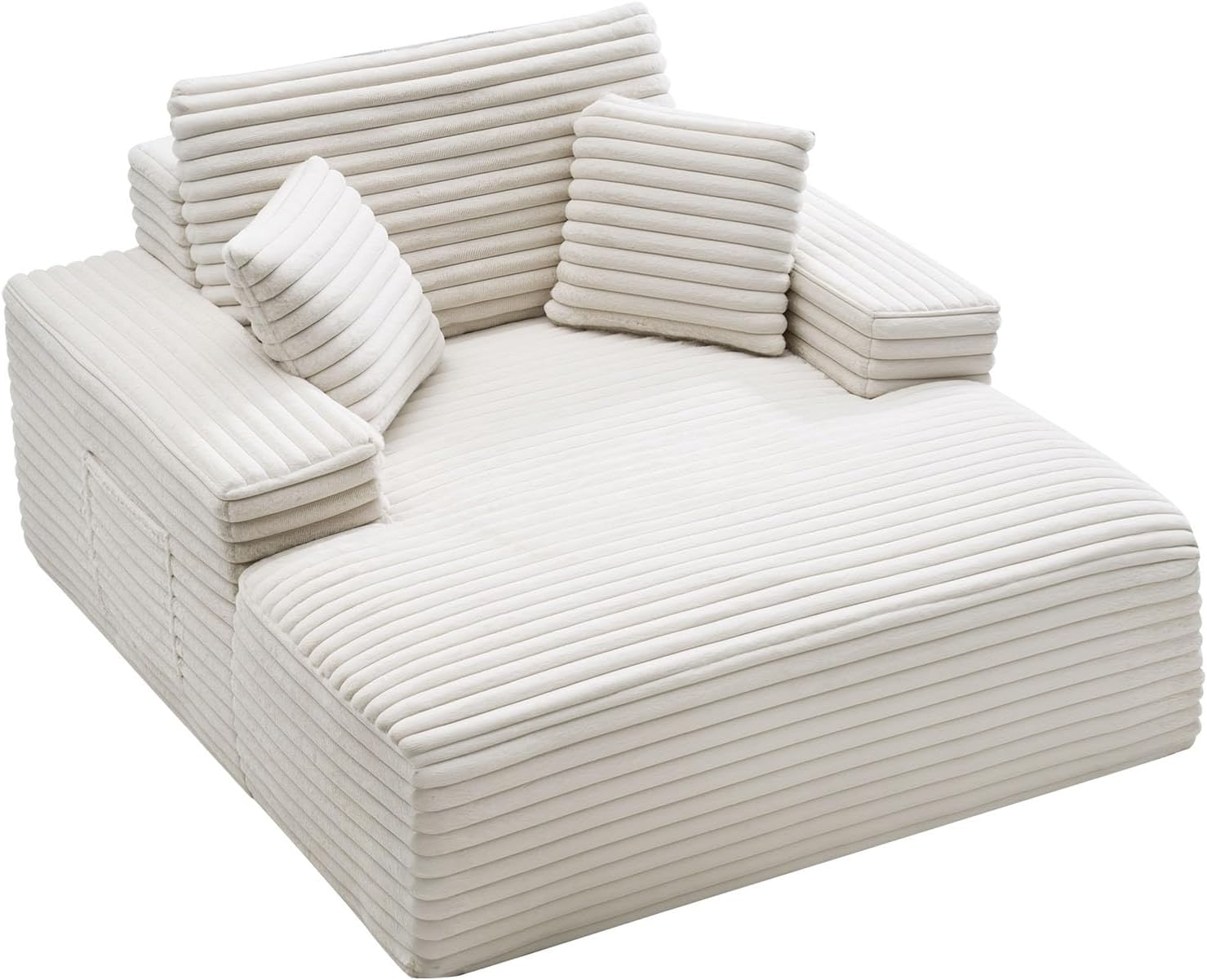 VEVOR Oversized Chaise Lounge Chair, 54" Boneless Chaise Lounge Indoor, Modern Upholstered Reading Chair with Throw Pillows & Armrests, Sofa Couch Deep Seat Sleeper for Living Room, Bedroom, Beige