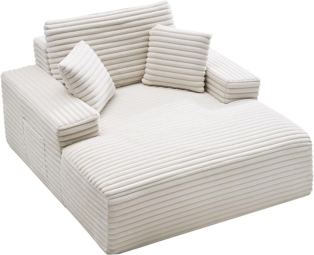 VEVOR Oversized Chaise Lounge Chair, 54" Boneless Chaise Lounge Indoor, Modern Upholstered Reading Chair with Throw Pillows & Armrests, Sofa Couch Deep Seat Sleeper for Living Room, Bedroom, Beige