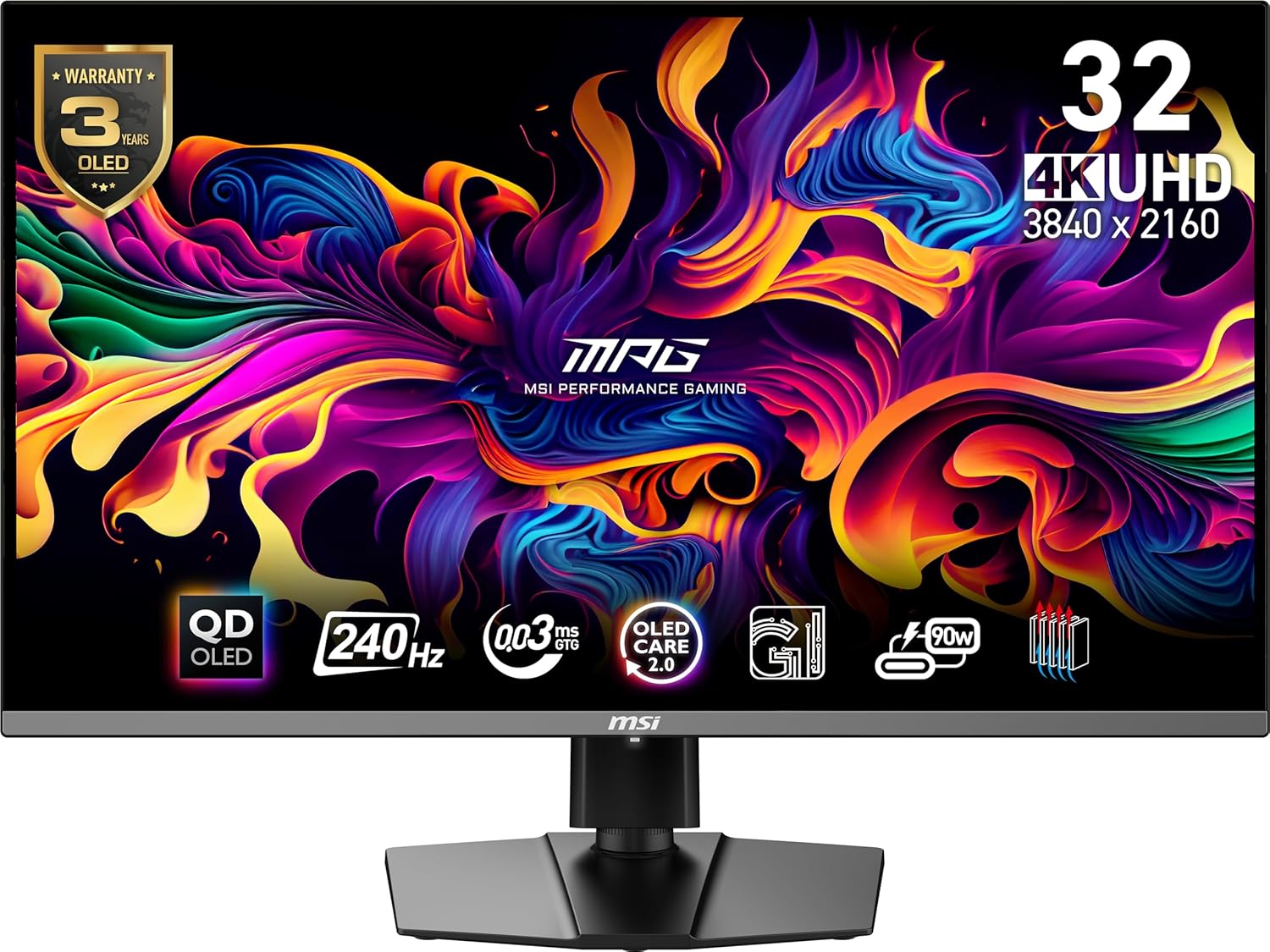 msi MPG 321URX QD-OLED  32" 4K UHD Quantum Dot OLED Gaming Monitor  3840 x 2160  0.03ms  240Hz  True Black HDR 400  90W USB Type C  HDMI  DP Port