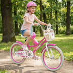 Olakids Kids Bike, 12 14 16 18 20 Inch Toddlers Bike with Doll Seat Basket Adjustable Seat and Handlebar, Handbrake and Coaster Brake, Children's Bicycle for Girls