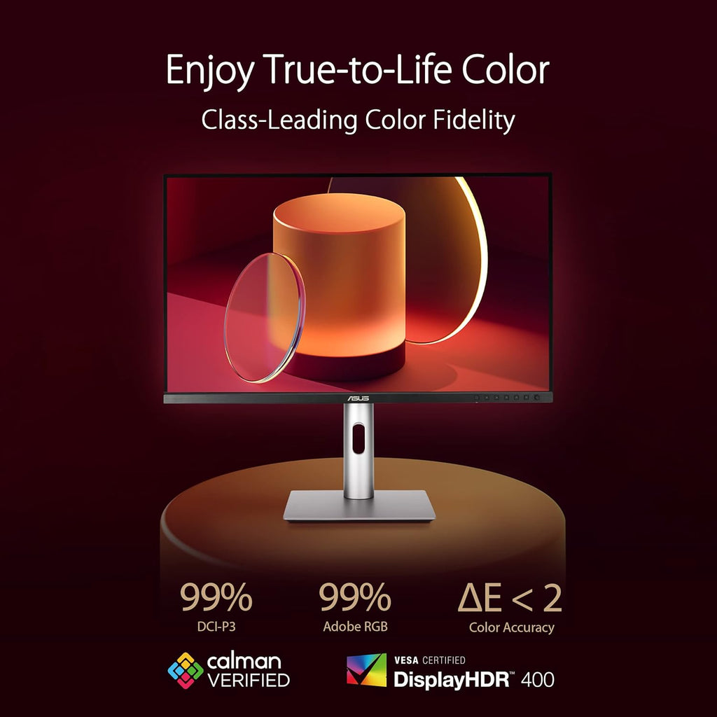 ASUS ProArt Display 27” 4K HDR Professional Monitor (PA279CRV) - IPS  UHD (3840 x 2160)  99% DCI-P3/Adobe RGB  ΔE < 2  Calman Verified  USB-C PD 96W  DisplayPort  Daisy-Chain  Ergonomic  3yr Warranty