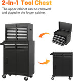 5 Drawers Tool Cart on Wheels with 1 Cabinet, Multifunctional Removable Rolling Tools Chest Storage Set, Tool Trolley Organizer Tools Box for Garage,Warehouse,Repair Shop,Workshop (Black)