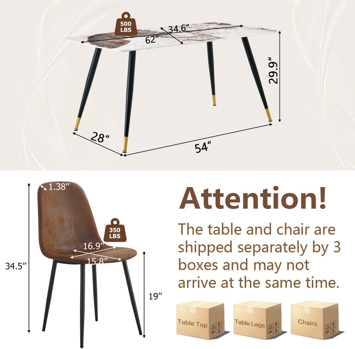Dinner Table Set for 6, Sintered Stone Kitchen Table Top and Modern Chairs Set of 6 for Kitchen Dining Room