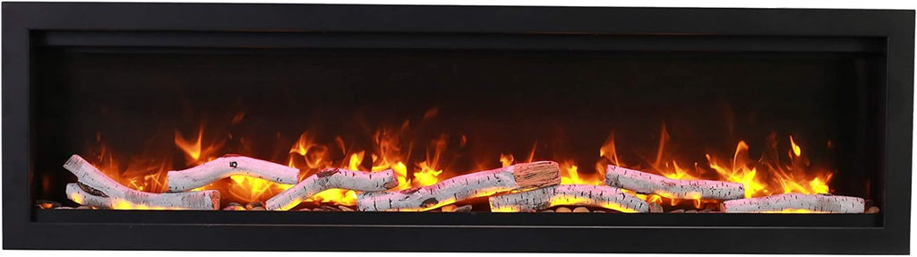 Amantii SYM-88-BESPOKE Symmetry Series Bespoke 88-Inch Built-in Electric Fireplace with Remote  Media  Black Steel Surround