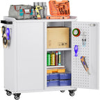 SUXXAN Storage Cabinet with Wheels and Pegboard, Rolling Garage Storage Cabinet with Locking Doors and Adjustable Shelf, Heavy Duty Steel Utility Cabinet for Home Office, Assembly Required