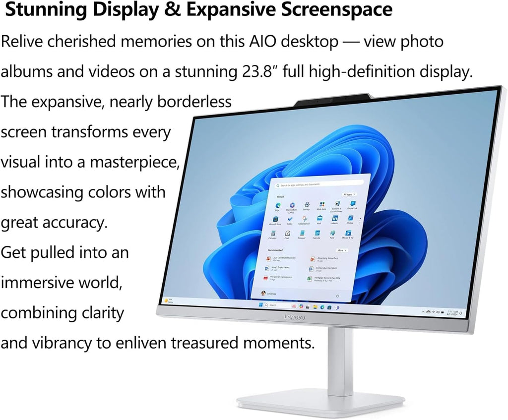 Lenovo 24 IdeaCentre All-in-One 1080P Desktop Computer  Intel 8-Core i3-N305 Processor  16GB DDR4 RAM  1TB PCIe SSD  23.8" AIO for Home  Lifetime Office 365 for Web  WiFi 6  Bluetooth  Win 11  White