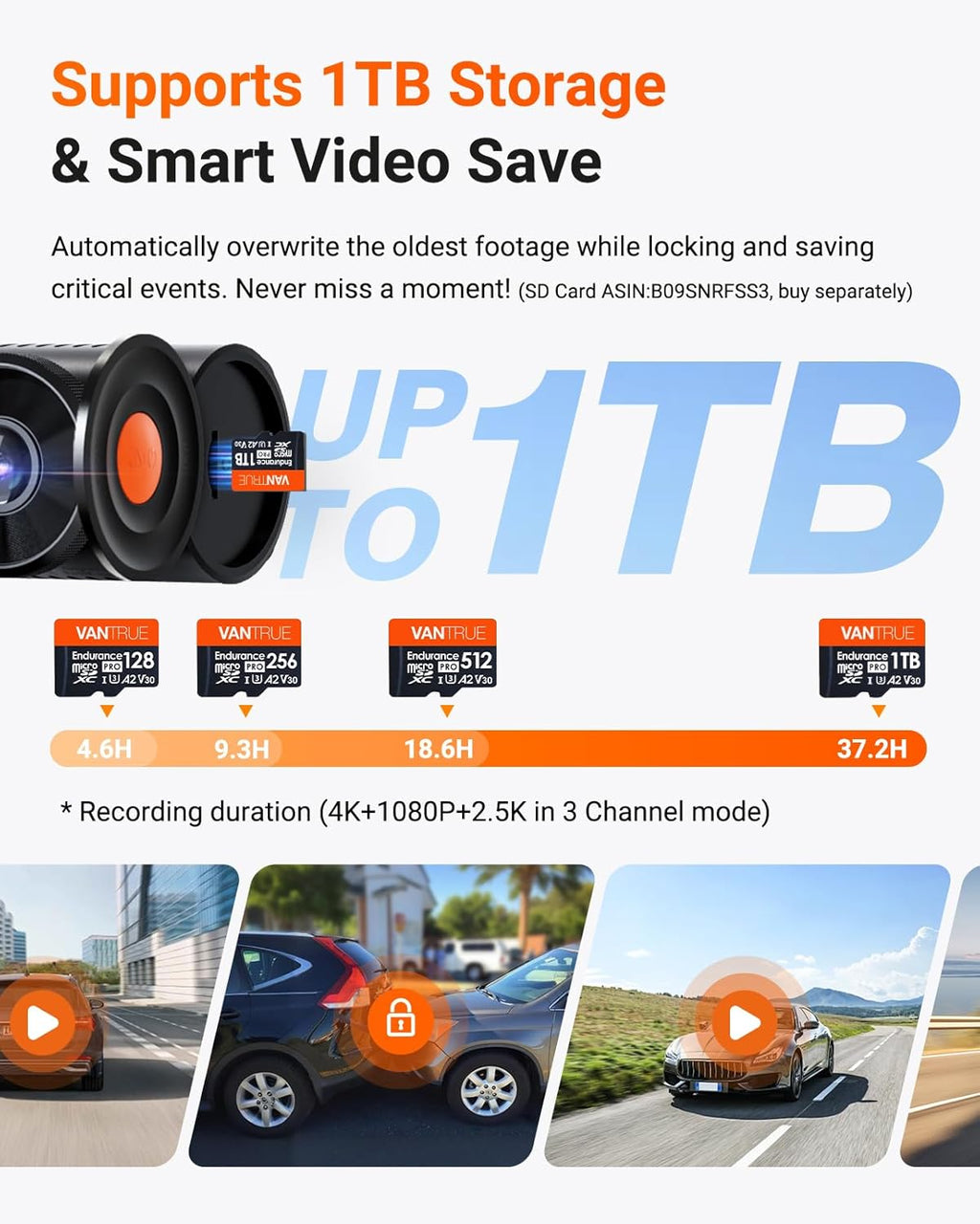 Vantrue N4 Pro S 4K 3 Channel Dash Cam w/Triple STARVIS 2  4K+1080P+2.5K Front Inside Rear Dash Camera  4+2.5K Dual Channel  HDR IR Night Vision  Voice Control  Parking Mode  GPS  Wi-Fi  Support 1TB
