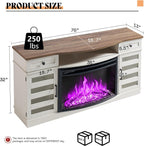 AMERLIFE Farmhouse Living Room Table Set of 4, Include 70" Fireplace TV Stand with 36" Curved Electric Fireplace, Coffee Table & 2 End Tables with Charging Station, White+Barnwood