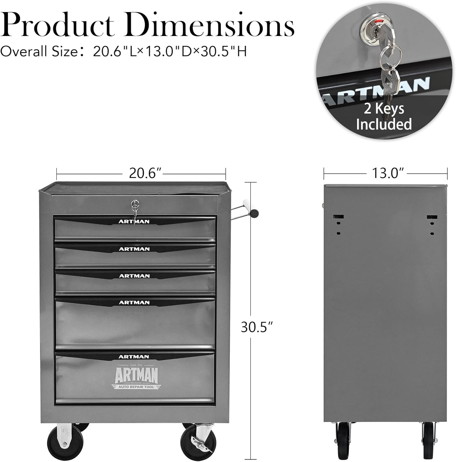 5 Drawer Rolling Tool Cart on Wheels, Multifunctional Mobile Metal Tool Chest, Drawers Rolling Trolley Organizer Tool Box for Repair Shop,Warehouse,Garage,Workshop (5 Drawers-30.5"H-Silver)