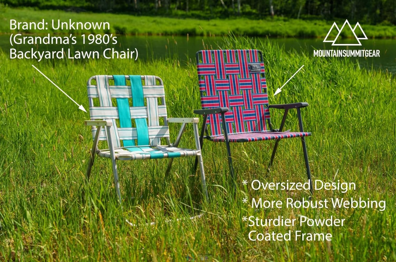 MOUNTAIN SUMMIT GEAR Retro Webbed Camping Chair - Lightweight, Foldable, Durable Steel Frame, 300lb Capacity, Vintage Stripes by Caddis Sports (1, Sage Green)