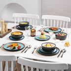 vancasso Plates and Bowls Sets, 18 Pieces Stoneware Dinnerware Sets for 6, Kitchen Dish Set Mircowave and Dishwasher Safe Ceramic Dishware, Blue, Series AMBER
