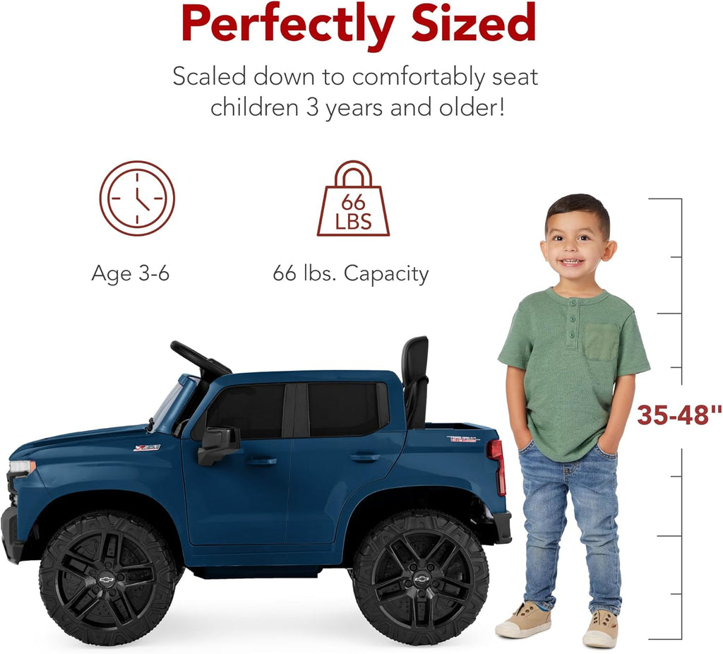 Best Choice Products 12V Licensed Chevrolet Silverado Ride On Truck, Electric Car Toy w/Parent Remote Control, Truck Bed Storage, Bluetooth Speaker, LED Lights, 2.5 MPH Max Speed - Blue