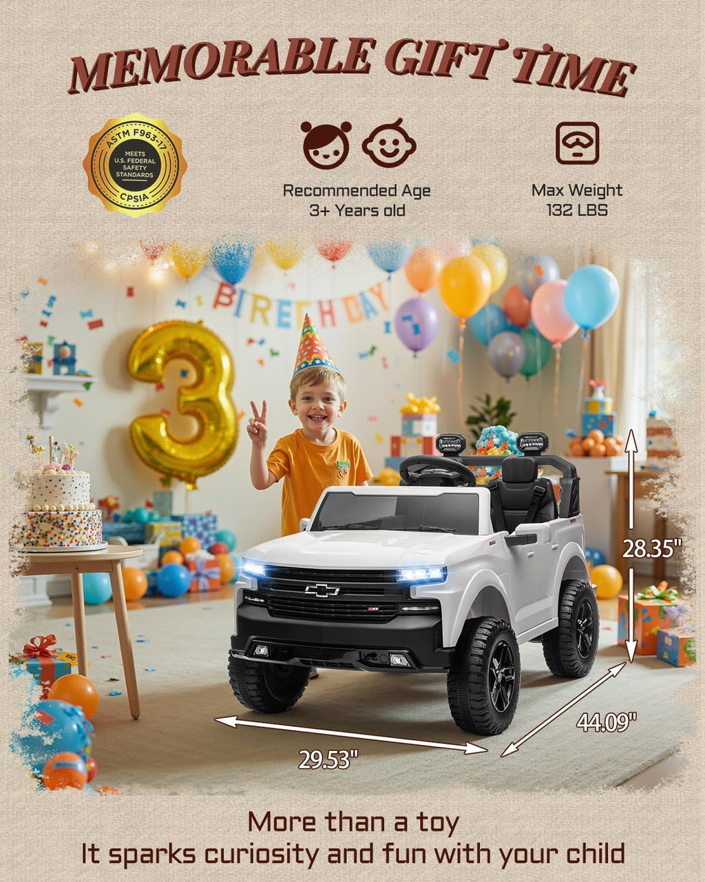 First Ride On 24V 2 Seater Ride on Car for Kids  Licensed Chevrolet Silverado Electric Car for Kids with Remote Control  Toddler Car with Bluetooth  LED Lights  Seat Belts and Spacious Design (White)