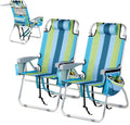 VINGLI Tall Beach Chair 2 Pack Lightweight, Backpack Beach Chair for Adults with 5-Position, Cooler Bag, Cup Holders, Towel Bar, Lightweight Folding Beach Camping Chairs （Blue/Green-16