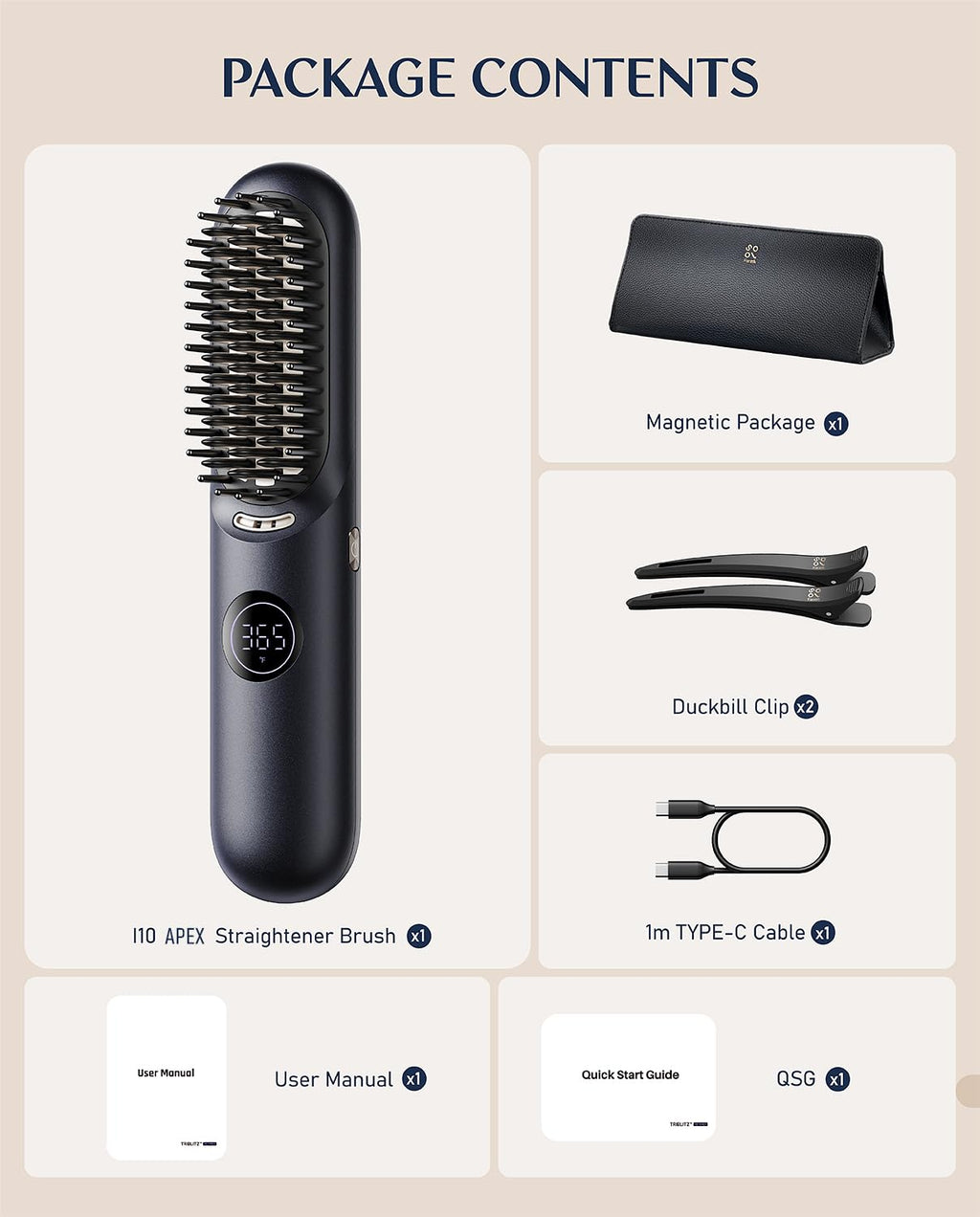 Fanttik Solo I10 APEX Portable Hair Straightener Brush, Cordless Straightening Comb with 113% Larger Heating Area, LED Display & Ceramic Coating, Ionic Technology & Safe Mode - Midnight
