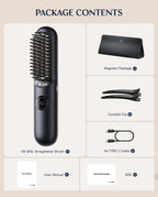 Fanttik Solo I10 APEX Portable Hair Straightener Brush, Cordless Straightening Comb with 113% Larger Heating Area, LED Display & Ceramic Coating, Ionic Technology & Safe Mode - Midnight