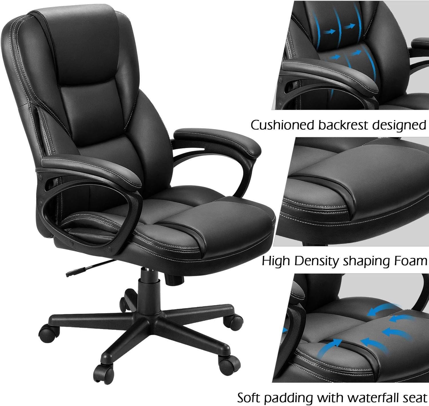Furmax Office Executive Chair High Back Adjustable Managerial Home Desk Chair, Swivel Computer PU Leather Chair with Lumbar Support
