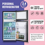 DEMULLER 2.4 Cu.Ft Small Refrigerator with Freezer Dorm Mini Fridge Removable Plastic Shelves Ideal for Home, Office,Dormitory Silver
