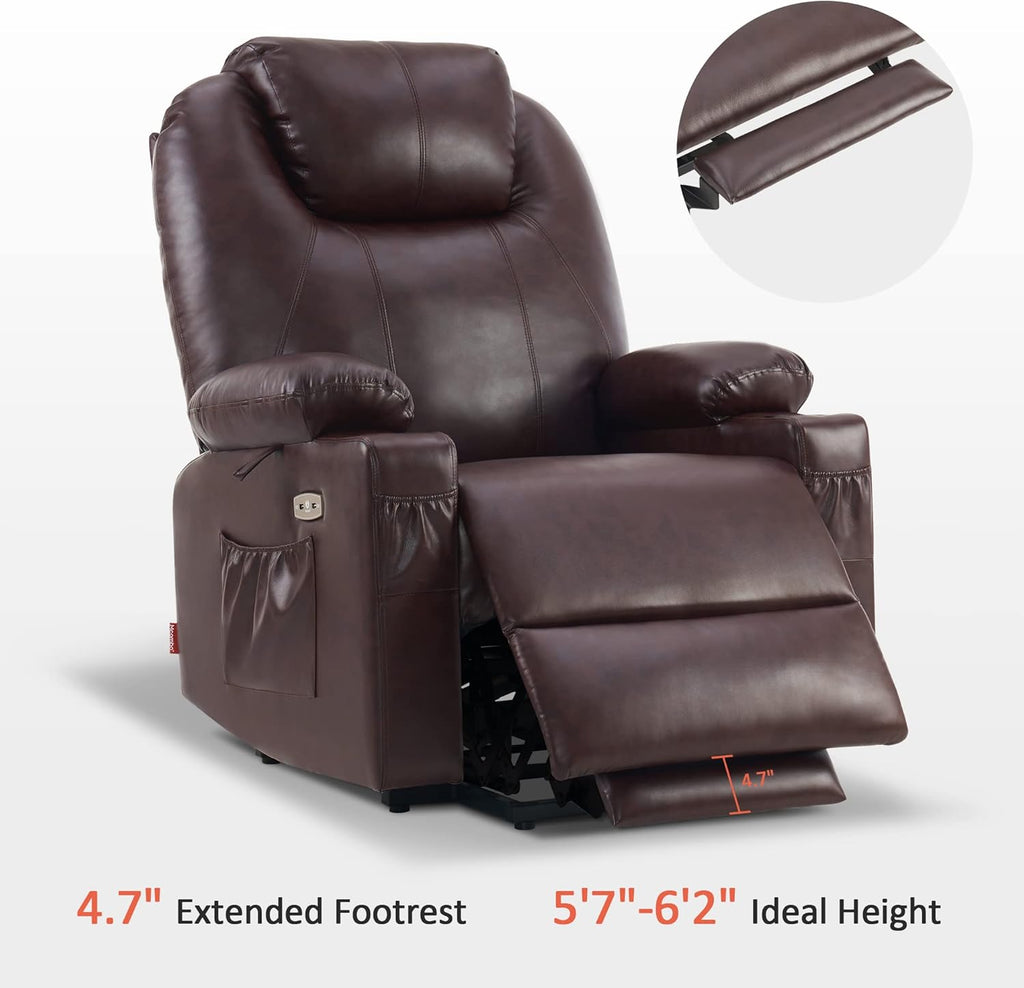 MCombo Dual Motor Large Power Lift Recliner Chair for Elderly, Lay Flat Lift Chair with Heat and Massage, Big Lift Recliner for Tall People, Faux Leather 7815 (Dark Brown)