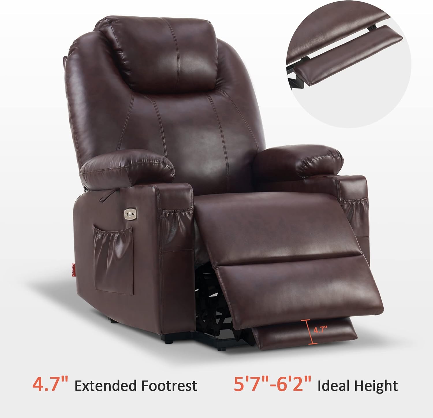 MCombo Dual Motor Large Power Lift Recliner Chair for Elderly, Lay Flat Lift Chair with Heat and Massage, Big Lift Recliner for Tall People, Faux Leather 7815 (Dark Brown)