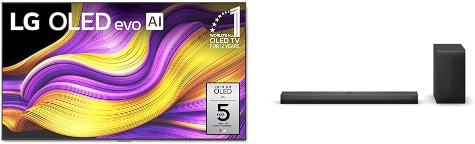 LG 65" OLED evo G5 4K Smart TV Bundle with S70TY 3.1.1-Channel Soundbar  Dolby Atmos  Wow Orchestra  Rear Speaker Ready  Wireless Subwoofer