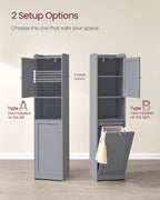 VASAGLE Tall Storage Cabinet, Storage Unit with Removable Laundry Basket, Compartment and Cabinet, for Bathroom, Living Room, 15.8 x 15.8 x 66.9 Inches, Dove Gray UBBC761G02