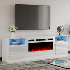 AMERLIFE TV Stand with Fireplace, LED Light Entertainment Center with 36" Electric Fireplace, 70" Modern Wood Entertainment Stand with Highlight Storage Cabinet for TVs up to 80", White