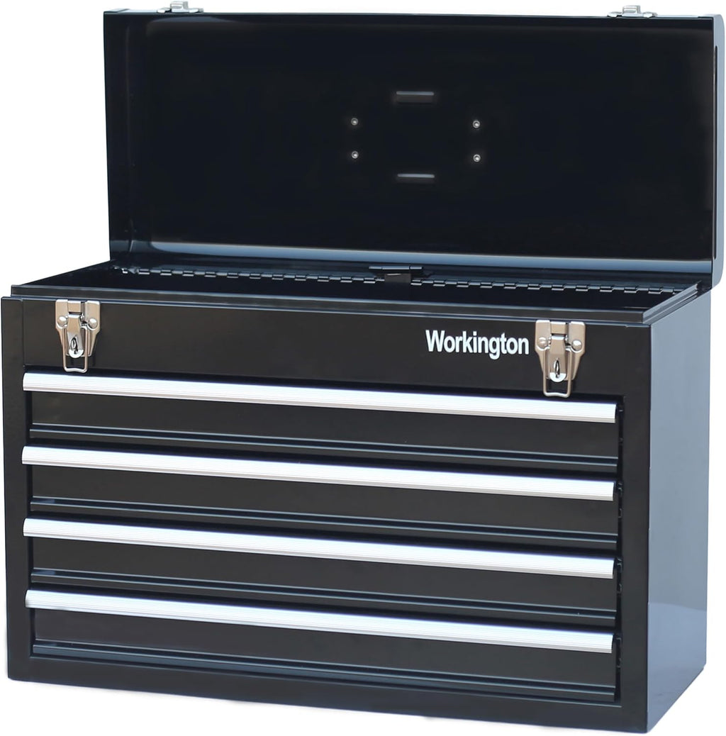 Workington Portable Metal Tool Chest with 4 Drawers, 20" 4-Drawer Tool Chest Cabinet with Ball Bearing Drawer Slides, Steel Tool Storage Box Organizer 4004 Black