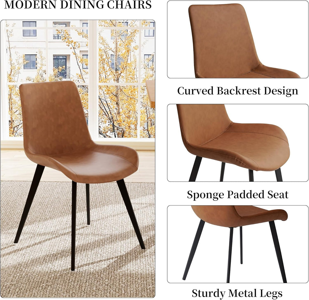 5-Piece Dining Table Set for 4-6 People, 63" MDF Kitchen Table with 4 Upholstered Chairs, Metal Legs for Dining Room, Kitchen(Oak Table+4 Brown Chairs)