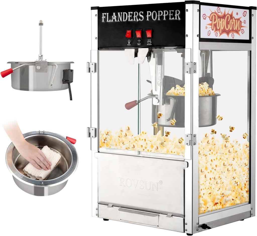 ROVSUN Commercial Popcorn Machine Movie Theater Style with 12 Ounce Kettle Makes Up to 80 Cups, Countertop Popcorn Maker Machine w/Stainless Steel Scoop, Oil Spoon & 3 Popcorn Cups, ETL Certified
