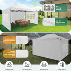 COBIZI 10x15 Pop up Canopy Gazebo 3.0  Easy up Heavy Duty Canopy with 4 Removable Sidewalls  High Stability  All Weather Sunshade 100% Waterproof Outdoor Canopy Tents  White