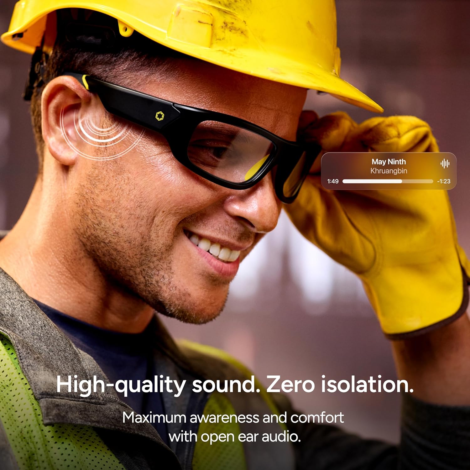 Lucyd Armor Smart Safety Glasses  TR90 Frame  Light Adaptive Lenses  Open Ear Speakers & Microphone - ANSI Z87.1