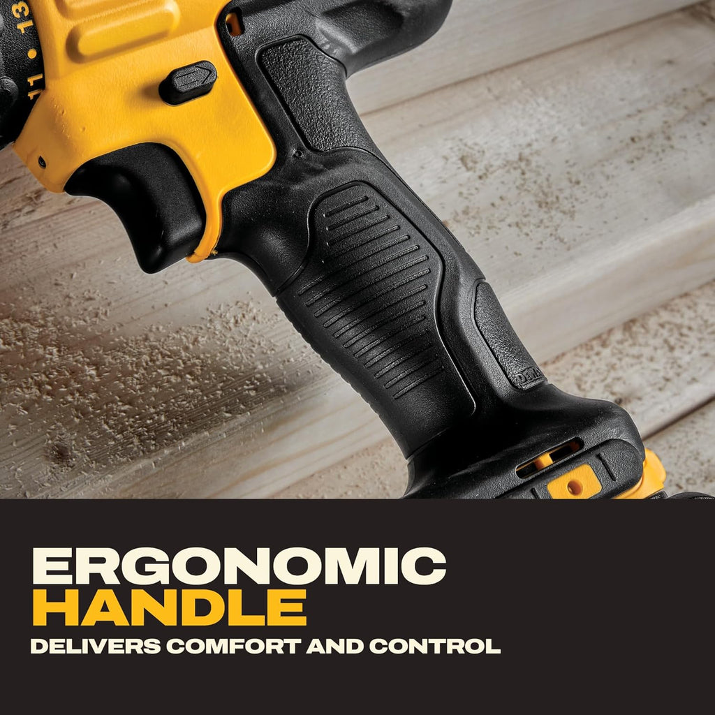DEWALT 20V Max Cordless Drill Driver Set, 2 Speed, High Performance Motor, Includes 2 XR 1.3Ah Li-Ion Batteries, Charger and Contractor Bag (DCD771C2)