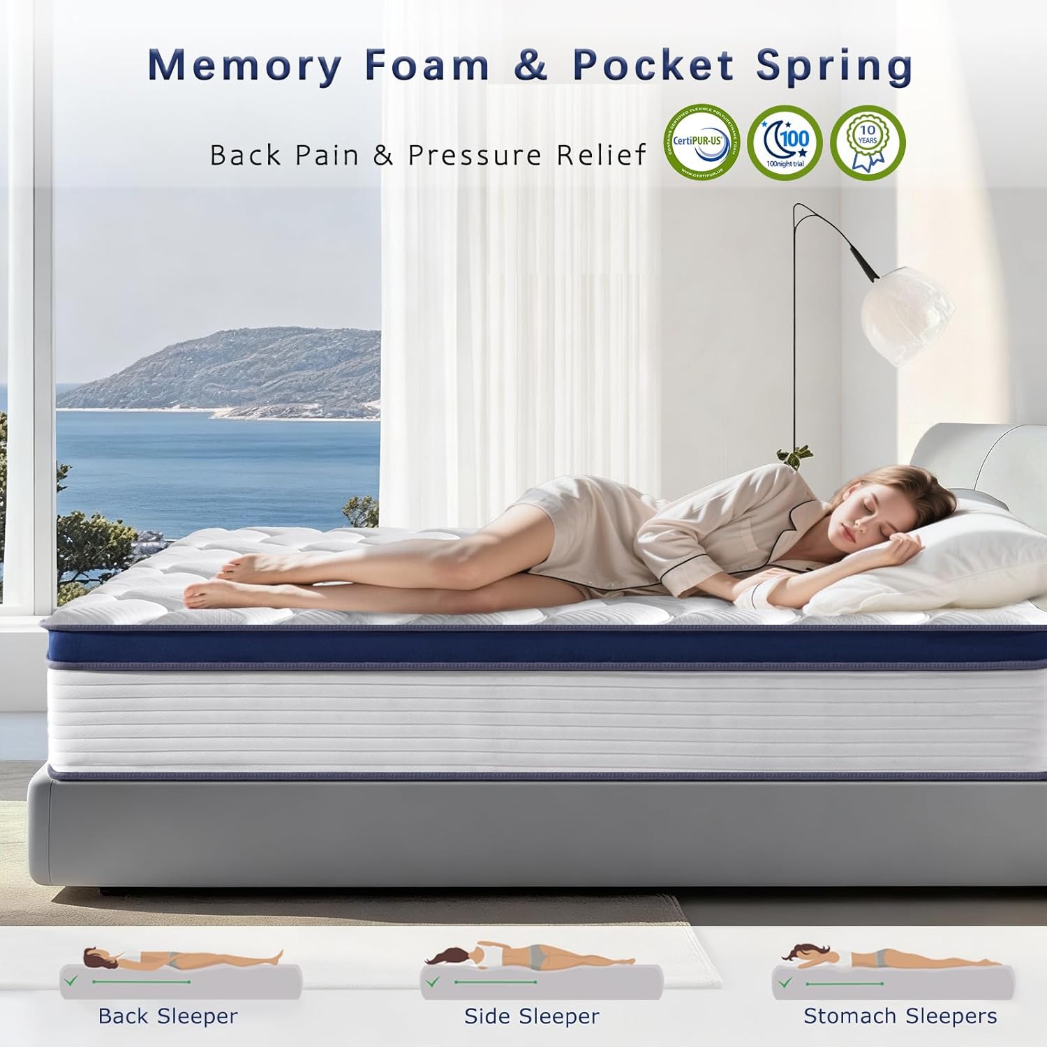 Full Size Mattress 12 Inch, Hybrid Full Mattress with Memory Foam & Pocket Springs, CertiPUR-US Certified, Medium Firm, Motion Isolation, Full Bed Mattress in a Box for Pressure Relief