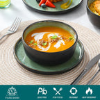vancasso Plates and Bowls Sets, 18 Pieces Stoneware Dinnerware Sets for 6, Kitchen Dish Set Mircowave and Dishwasher Safe Ceramic Dishware, Turf Green, Series AMBER