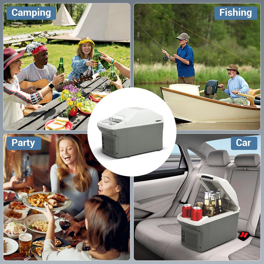 ICEROVER 12V Car Refrigerator Cooler/Warmer 8 Quart (9L) 40℉~140℉,12 Volt DC &110V AC, Electric Car Fridge Portable Compact Camping Cooler Thermoelectric 12V Small Fridge for Car, RV, Camping (Grey)