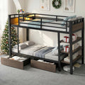 Bunk Bed Twin Over Twin with Stairs, LED Lights, 2 Storage Drawers, USB Charging, Industrial Bunk Beds Heavy Duty Metal Bed Frame with Safety Guardrail, Space Saving, Sturdy Frame for Teen/Adult