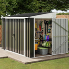 DWVO 8x4 FT Outdoor Weatherproof Storage Shed  Secure Metal Bike Shed w/Lockable Entry  Garden Storage Solution for Lawn Equipment  Tools  Waste Bin  Dark Gray