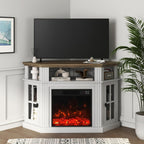 YESHOMY Corner Fireplace TV Stand for Television up to 55" with Storage Cabinets, Entertainment Center, Media Console for Living Room, Bedroom, White＆Rustic