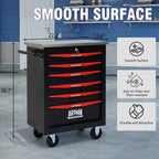 6-Drawer Rolling Tool Chest with Stainless Steel Countertop, Tool Chest with Secure Locking System, Mobile Storage Tool Cabinet with 360°Wheels and Padded Feet for Garage,Home (Black+Red)