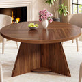 LVB Round Dining Table for 4-6, Mid Century Modern Walnut Circle Dinner Table, Brown Wood Pedestal Kitchen Table with Wooden Base for Dining Room, Kitchen, Living Room, 43 inch