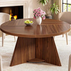 LVB Round Dining Table for 4-6, Mid Century Modern Walnut Circle Dinner Table, Brown Wood Pedestal Kitchen Table with Wooden Base for Dining Room, Kitchen, Living Room, 43 inch