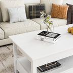 Panana Coffee Table, Lift Top Coffee Table with Hidden Compartment, 2 Drawers and 1 Open Shelf, Retro Central Wooden Table Lift Tabletop for Living Room (White)